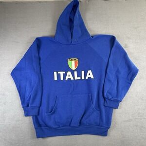 Vintage Italia Sweatshirt Mens XL Blue Hoodie Y2K Sports Football Italy Hoodie